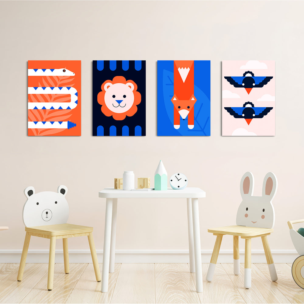 Geometric Animals 4 Pieces Kids Metal Wall Art.