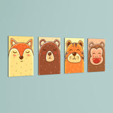 Blushing Animal Faces 4 Pieces Kids Metal Wall Art.