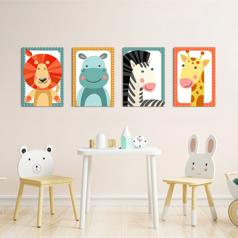 Baby Safari Animals 4 Pieces Kids Metal Wall Art.