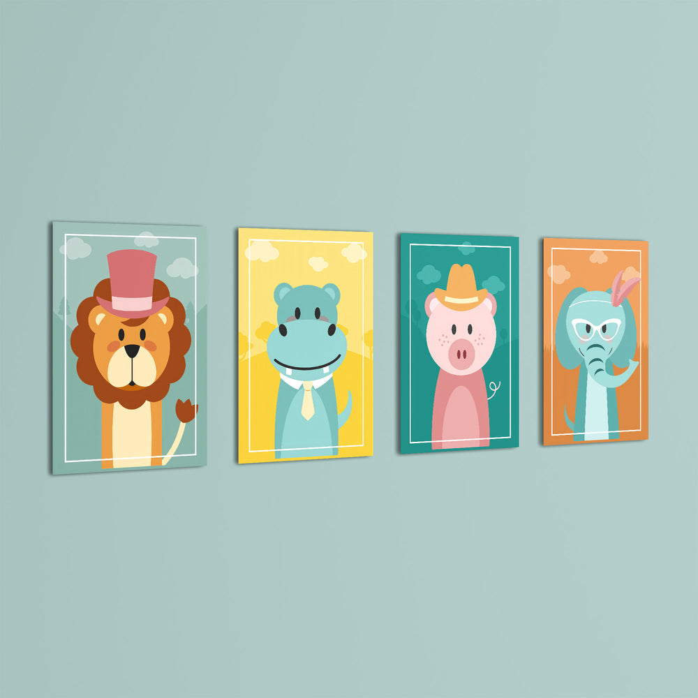 Dapper Animals 4 Pieces Kids Metal Wall Art.