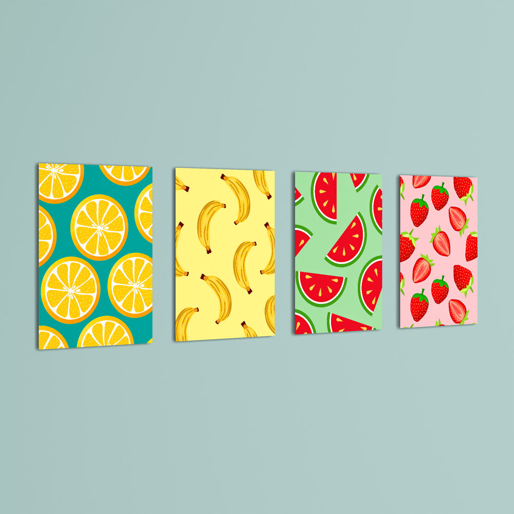 Colorful Fruits Pattern 4 Pieces Kids Metal Wall Art.