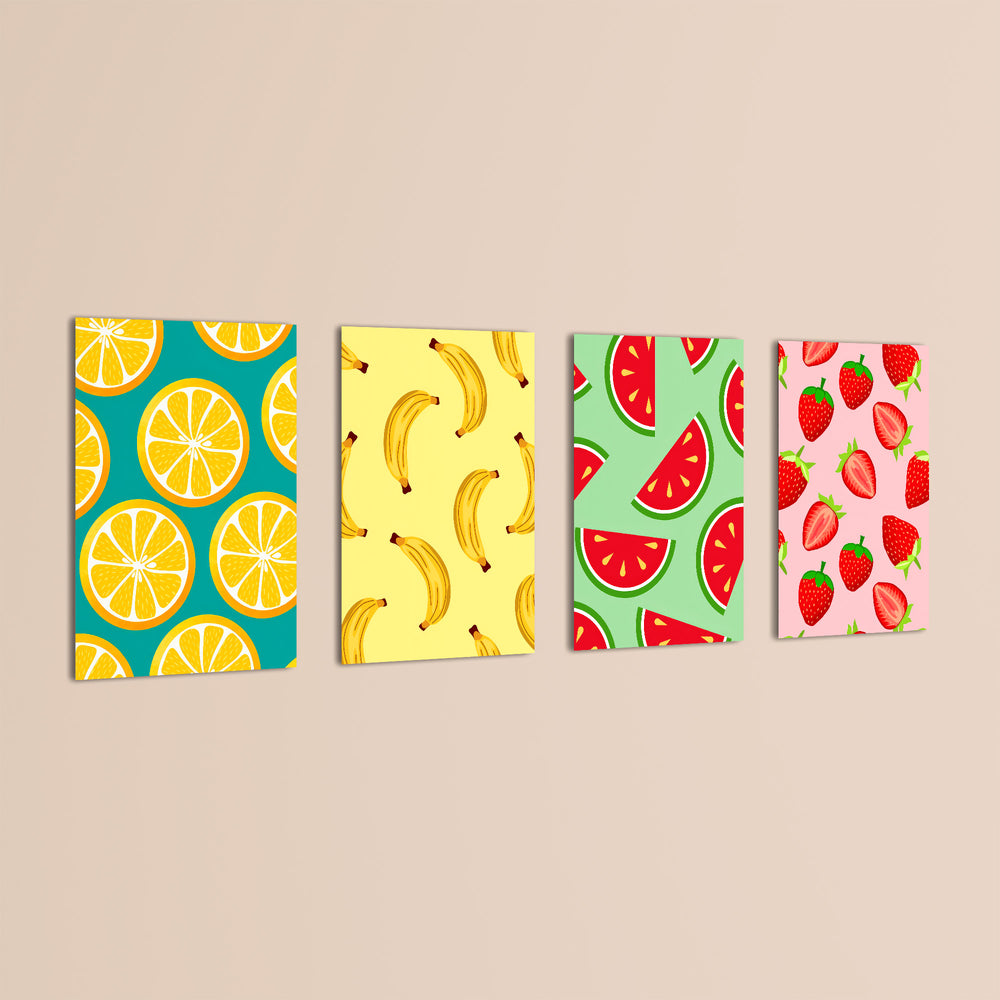 Colorful Fruits Pattern 4 Pieces Kids Metal Wall Art.