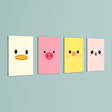 Cute Animal Faces 4 Pieces Kids Metal Wall Art.
