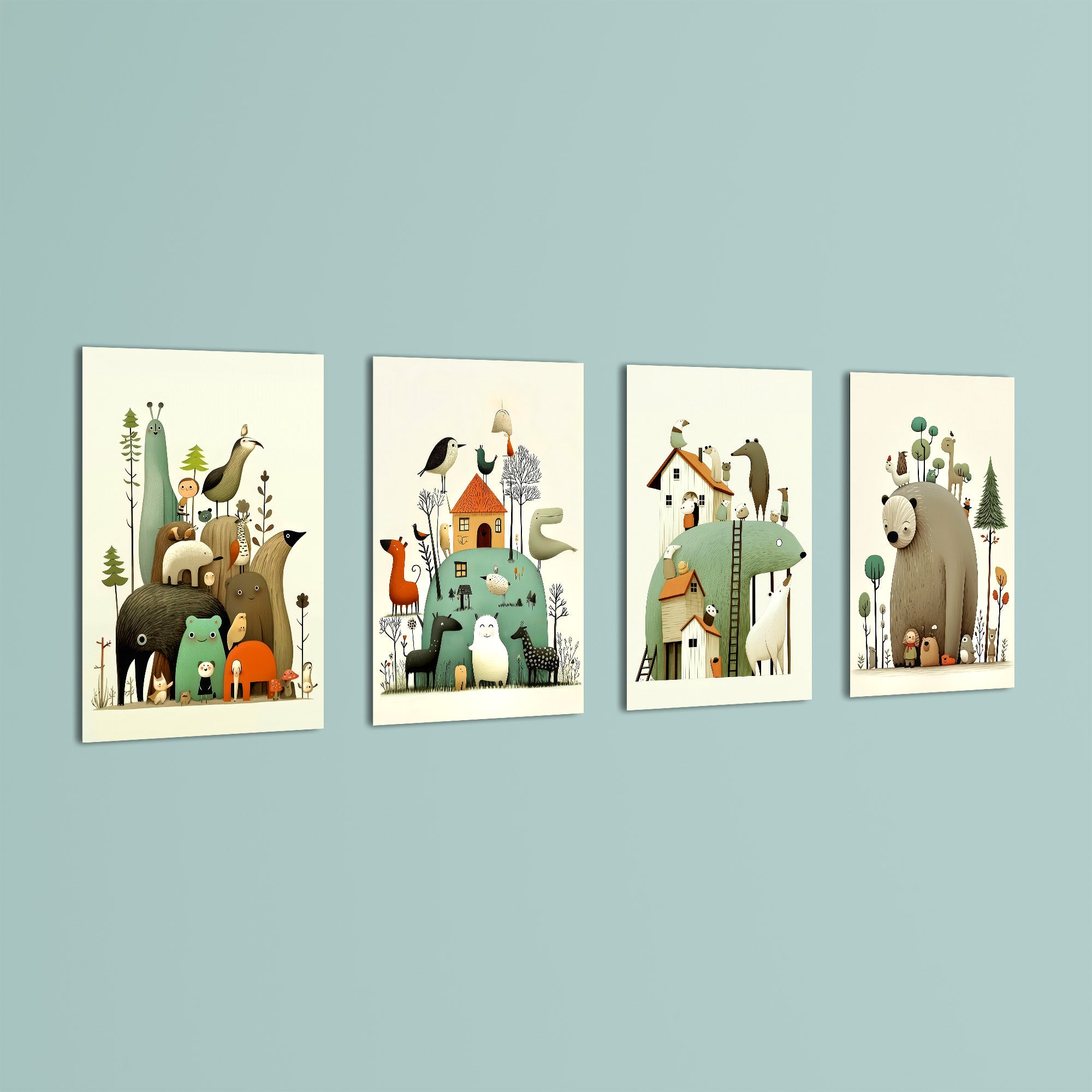 Whimsical Animal Kingdom 4 Pieces Kids Metal Wall Art.