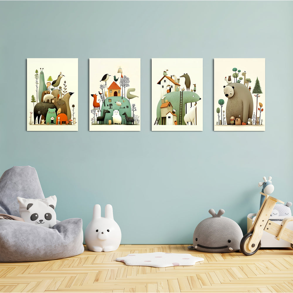 Whimsical Animal Kingdom 4 Pieces Kids Metal Wall Art.