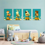 Folk Animals in Sweaters 4 Pieces Kids Metal Wall Art.