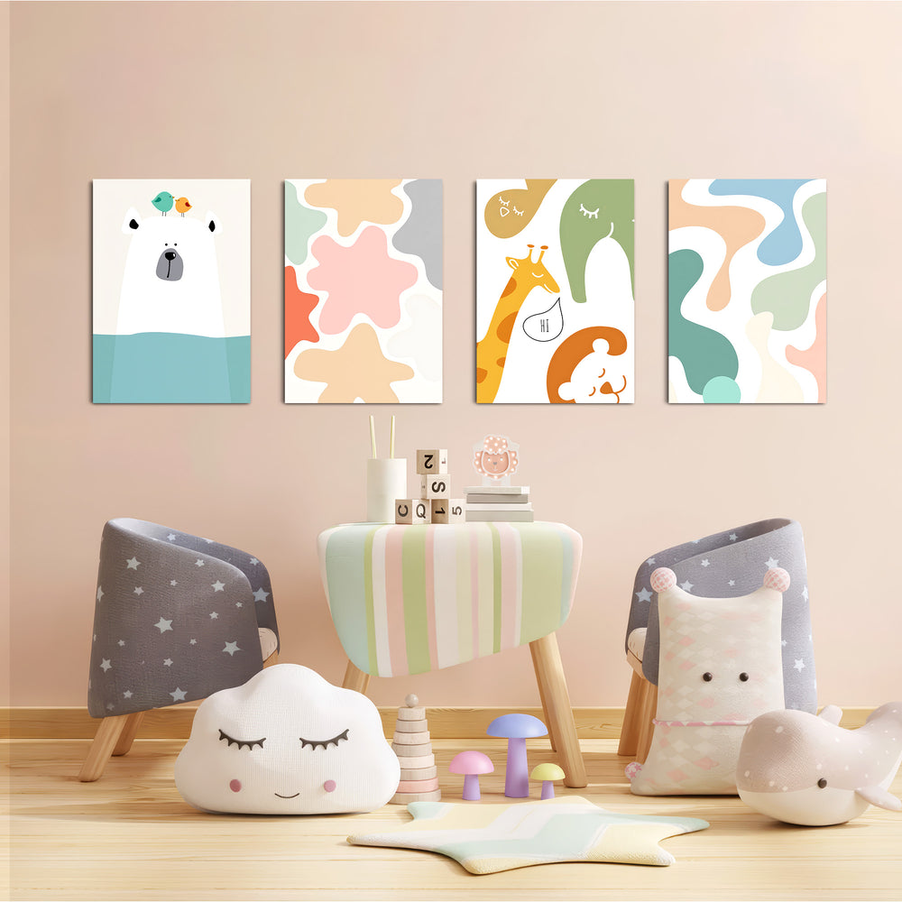 Pastel Safari Friends 4 Pieces Kids Metal Wall Art.