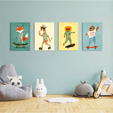 Skater Animals Stay Cool 4 Pieces Kids Metal Wall Art.