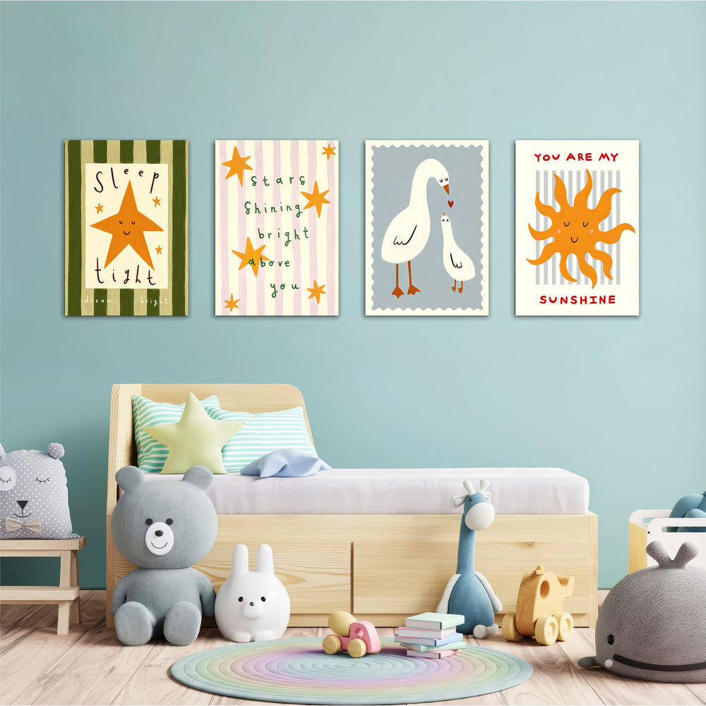 Sleep Tight You Are My Sunshine 4 Pieces Kids Metal Wall Art.