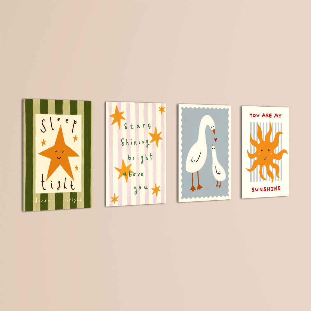 Sleep Tight You Are My Sunshine 4 Pieces Kids Metal Wall Art.