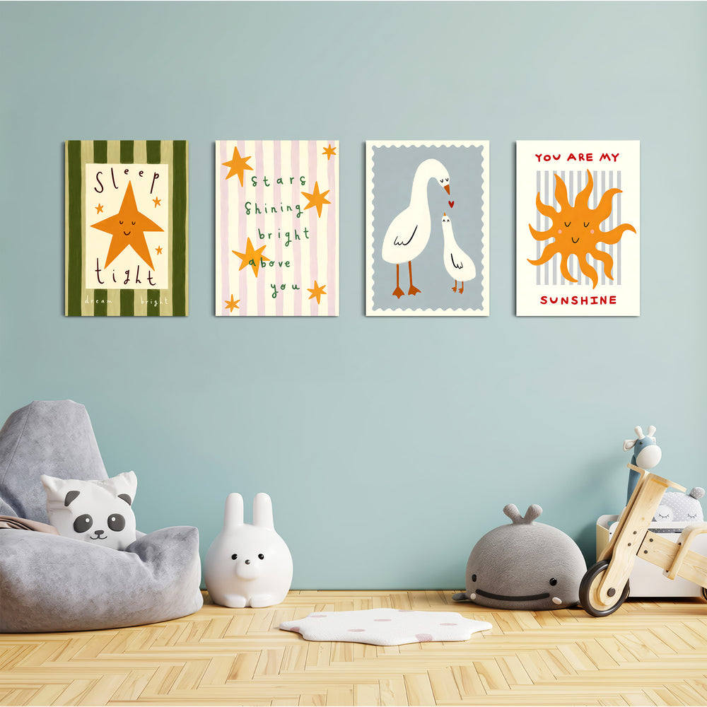 Sleep Tight You Are My Sunshine 4 Pieces Kids Metal Wall Art.