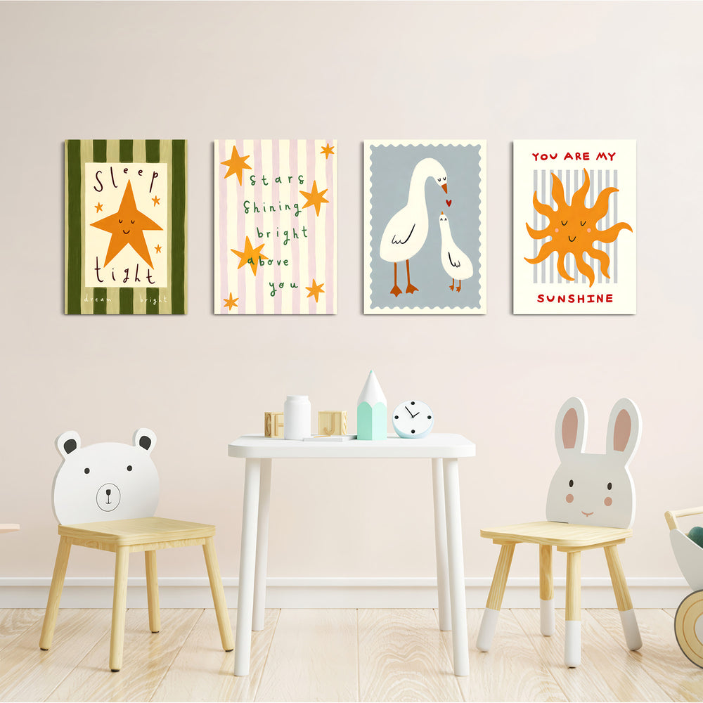 Sleep Tight You Are My Sunshine 4 Pieces Kids Metal Wall Art.