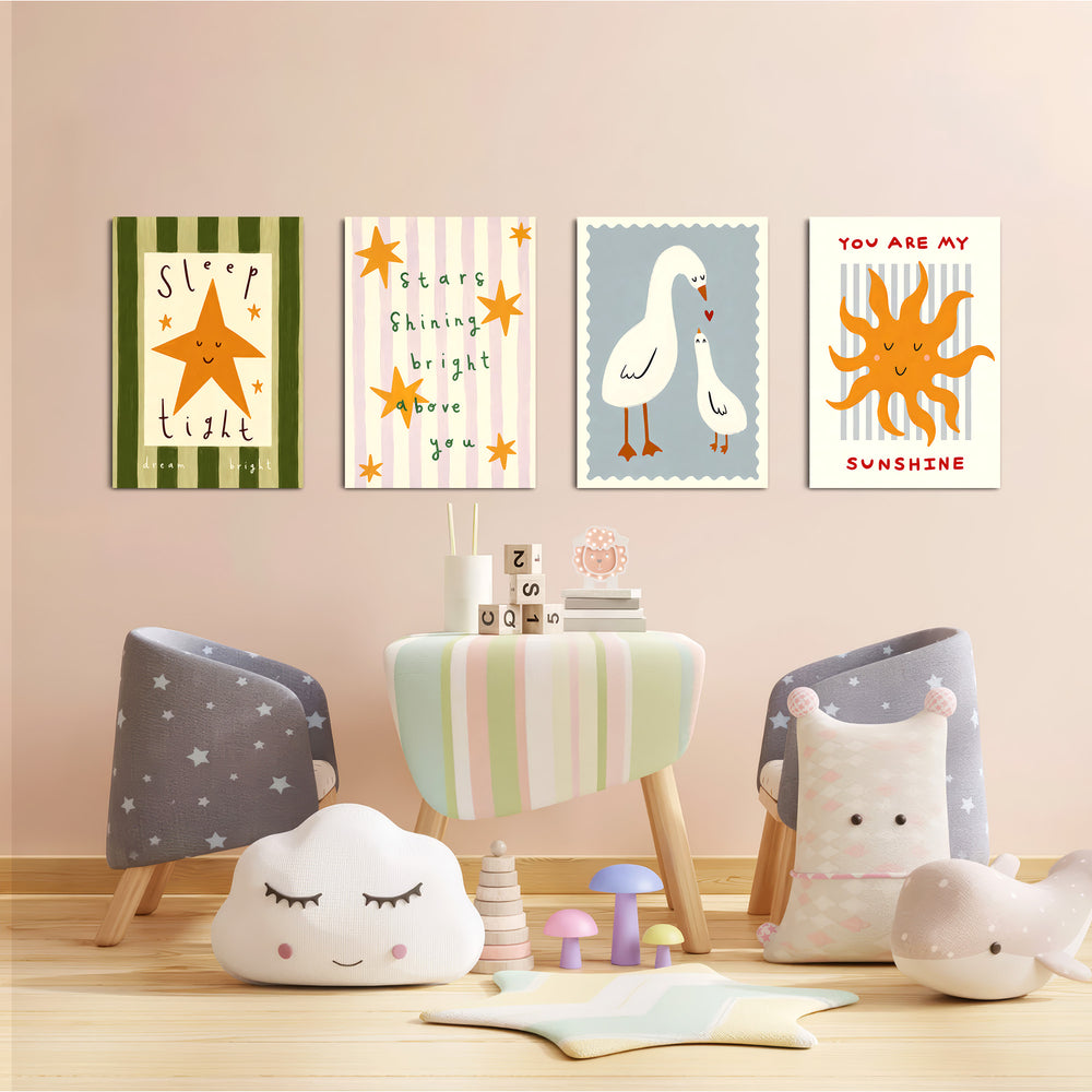 Sleep Tight You Are My Sunshine 4 Pieces Kids Metal Wall Art.