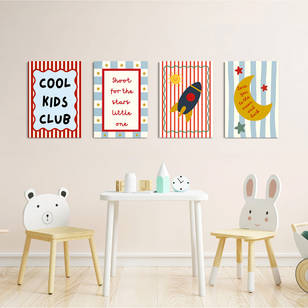 Shoot For The Stars Rocket 4 Pieces Kids Metal Wall Art.