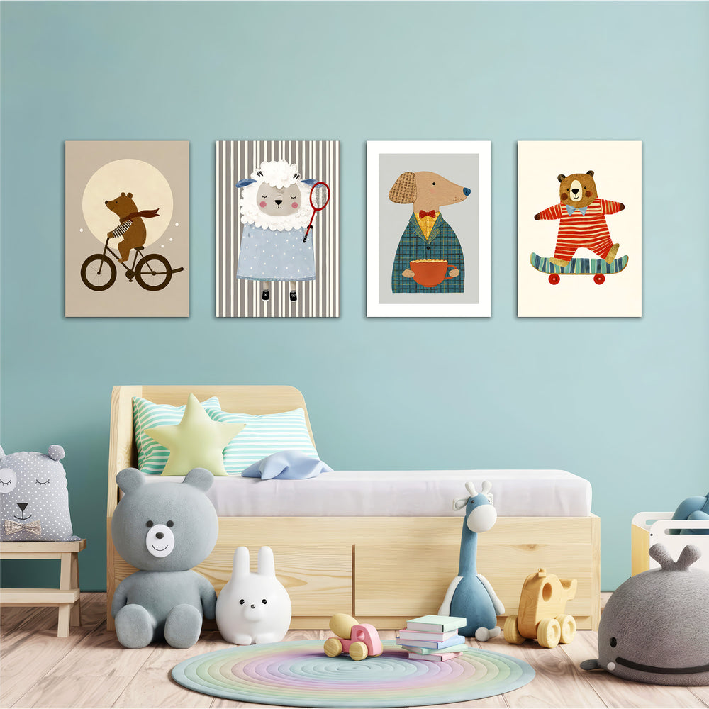 Dapper Storybook Animals 4 Pieces Kids Metal Wall Art.