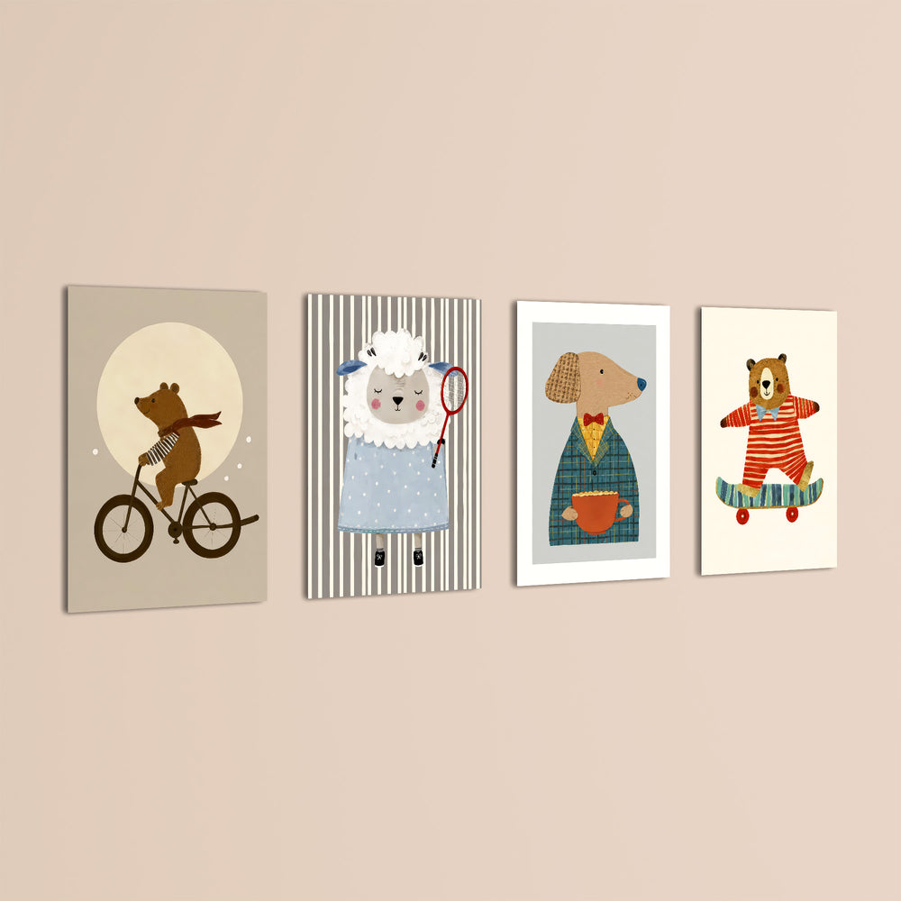 Dapper Storybook Animals 4 Pieces Kids Metal Wall Art.