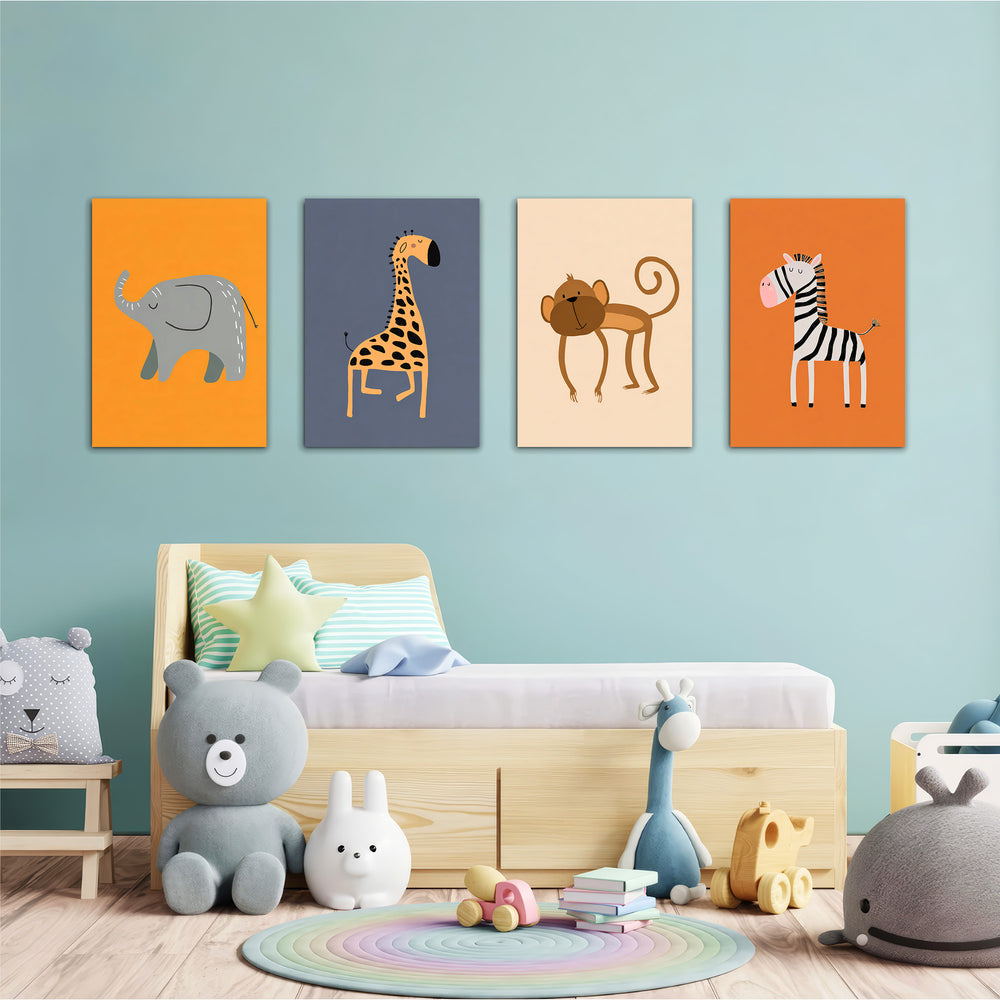 Safari Animals 4 Pieces Kids Metal Wall Art.