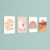 Boho Sunshine Llama 4 Pieces Kids Metal Wall Art.