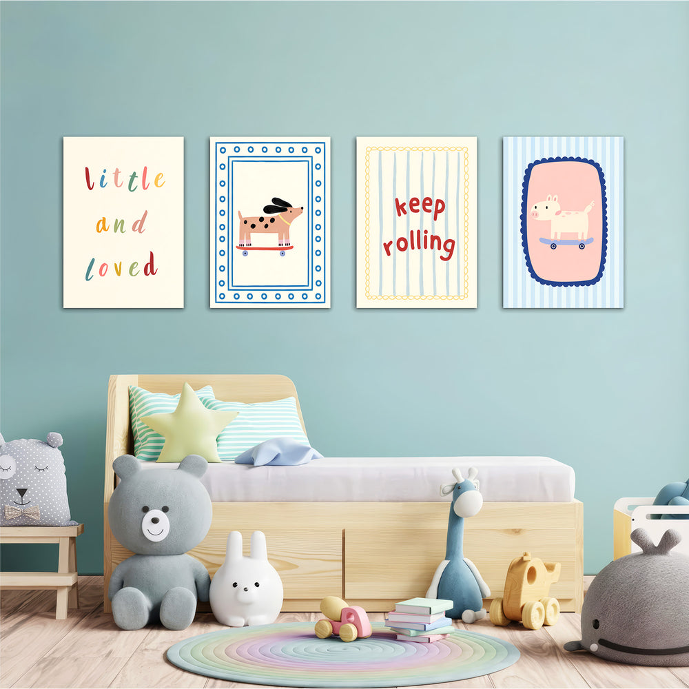 Little And Loved Skater Pup 4 Pieces Kids Metal Wall Art.