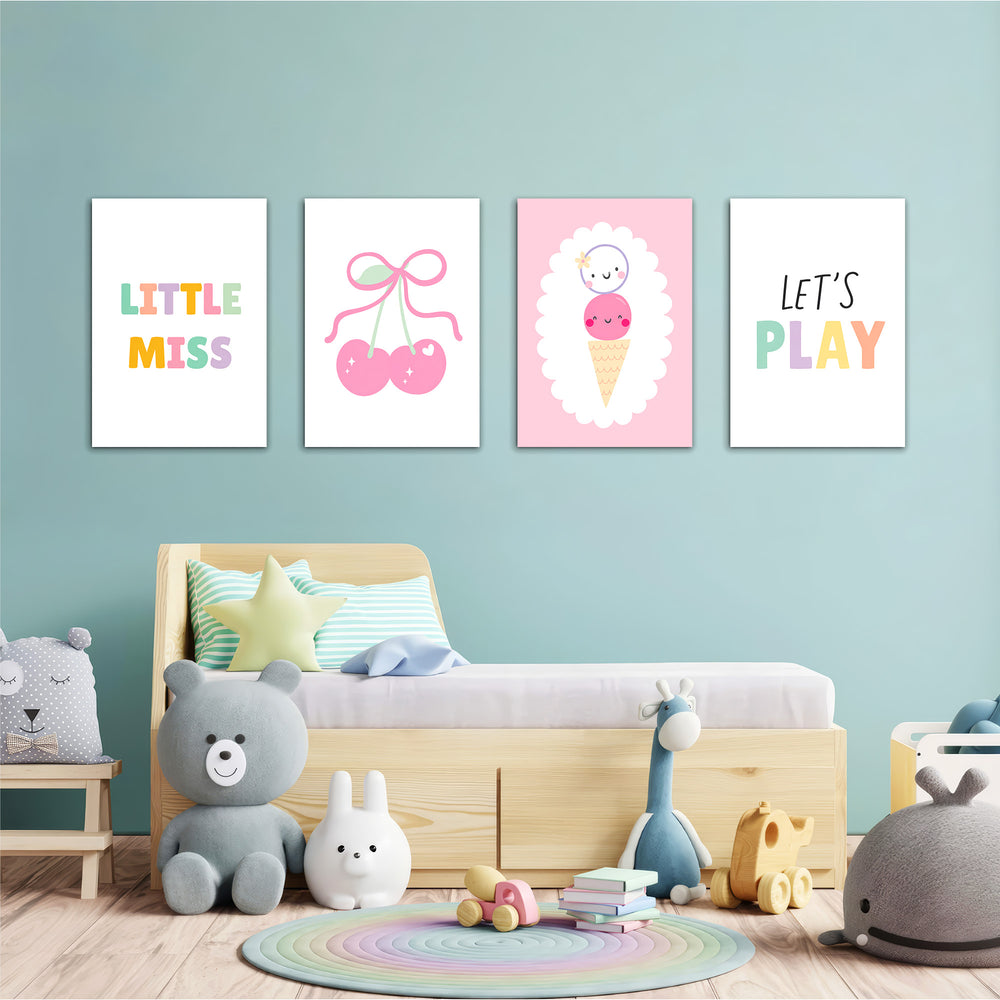 Little Miss Cherry Sweet 4 Pieces Kids Metal Wall Art.