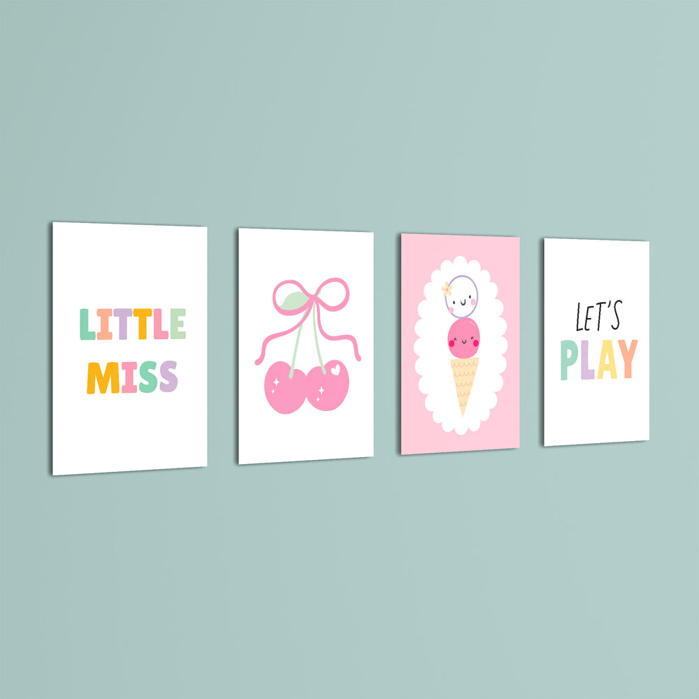 Little Miss Cherry Sweet 4 Pieces Kids Metal Wall Art.