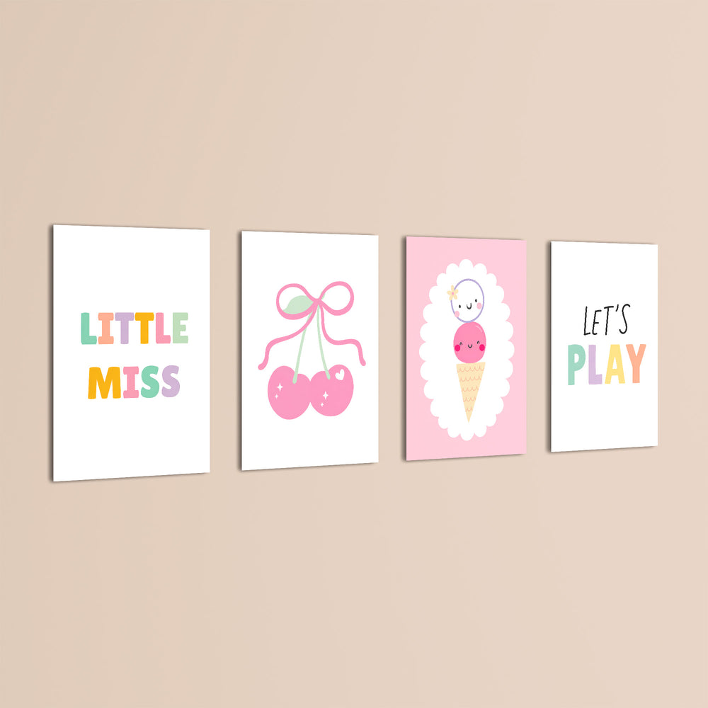 Little Miss Cherry Sweet 4 Pieces Kids Metal Wall Art.