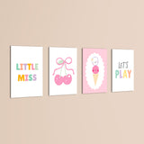 Little Miss Cherry Sweet 4 Pieces Kids Metal Wall Art.