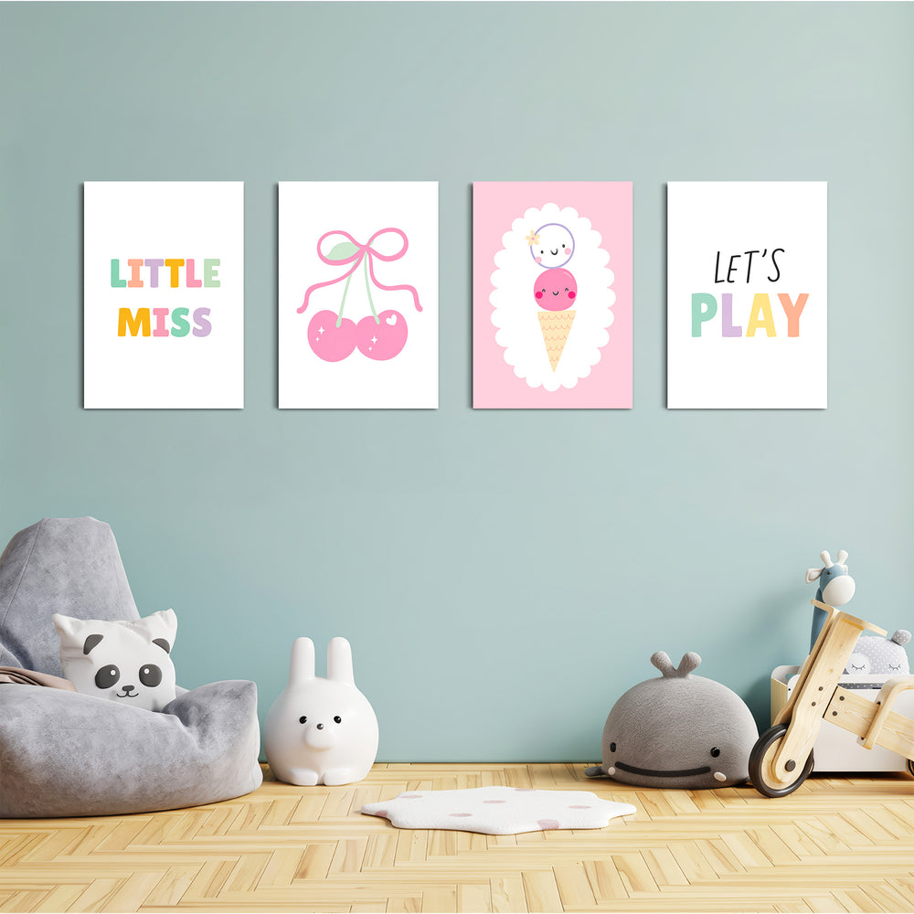 Little Miss Cherry Sweet 4 Pieces Kids Metal Wall Art.