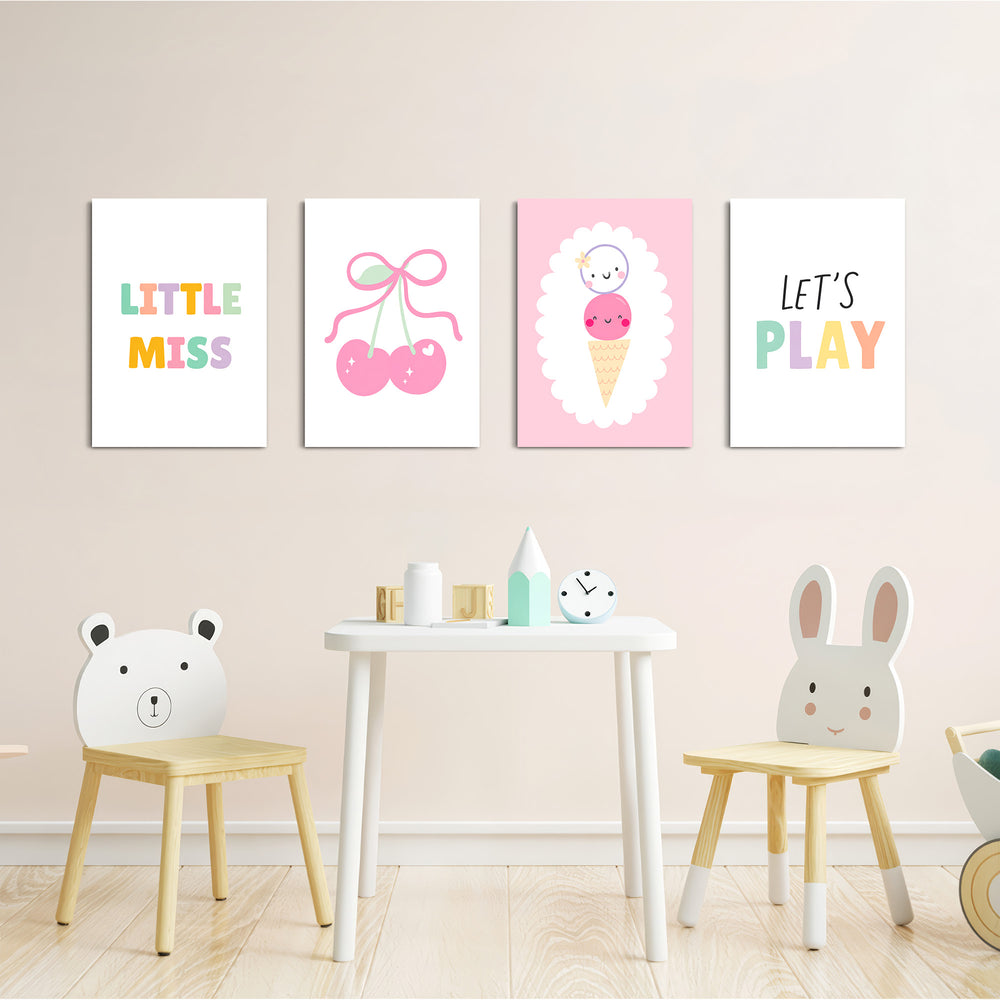 Little Miss Cherry Sweet 4 Pieces Kids Metal Wall Art.