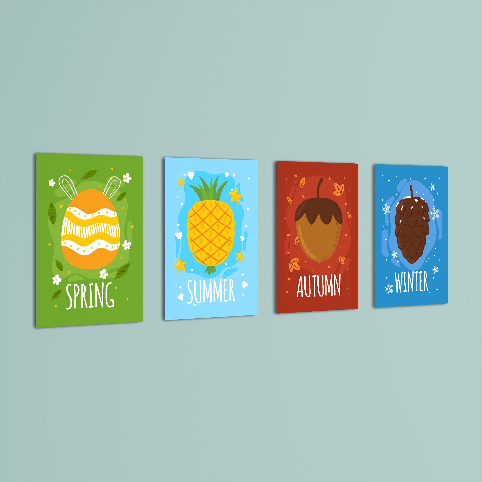 Four Seasons Fruits 4 Pieces Kids Metal Wall Art.
