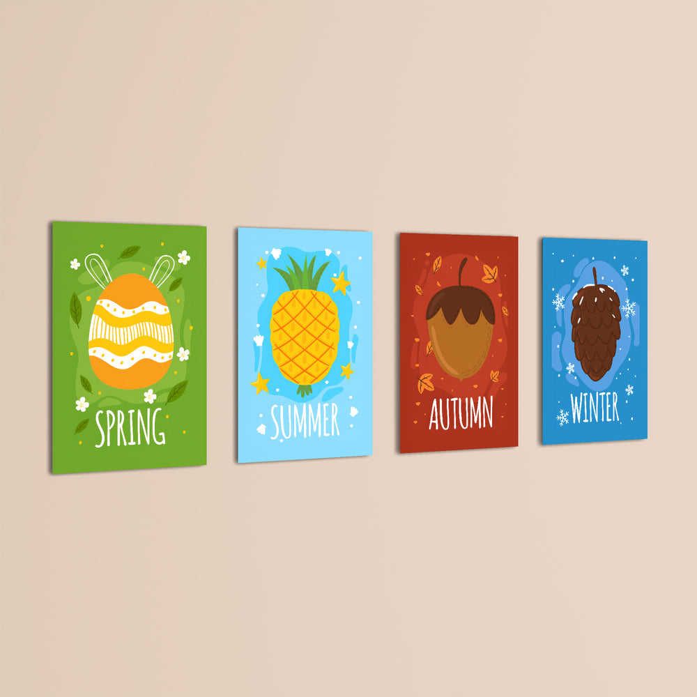 Four Seasons Fruits 4 Pieces Kids Metal Wall Art.