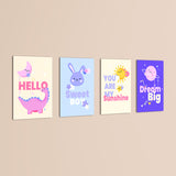 Sweet Boy Pastel Quotes 4 Pieces Kids Metal Wall Art.