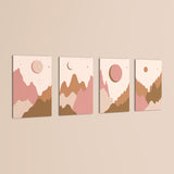 Boho Mountains and Moons 4 Pieces Kids Metal Wall Art.