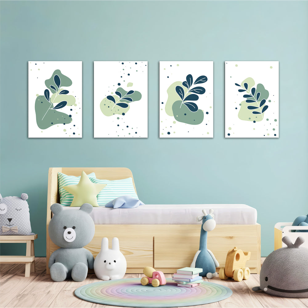 Abstract Botanical Leaves 4 Pieces Kids Metal Wall Art.
