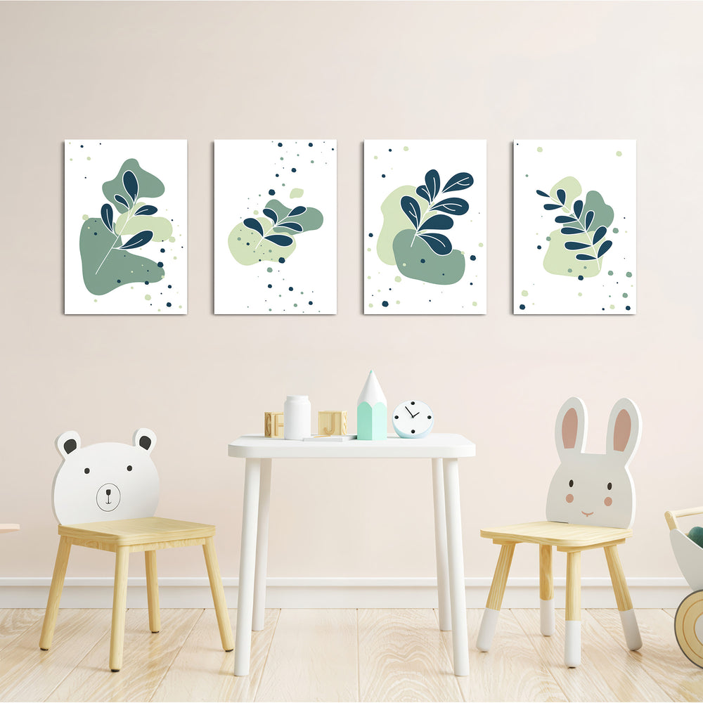 Abstract Botanical Leaves 4 Pieces Kids Metal Wall Art.