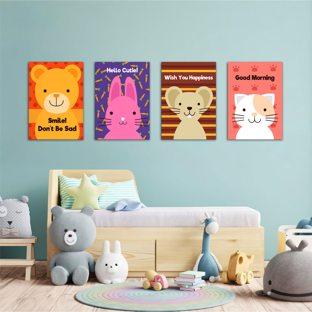 Friendly Animals Quotes 4 Pieces Kids Metal Wall Art.