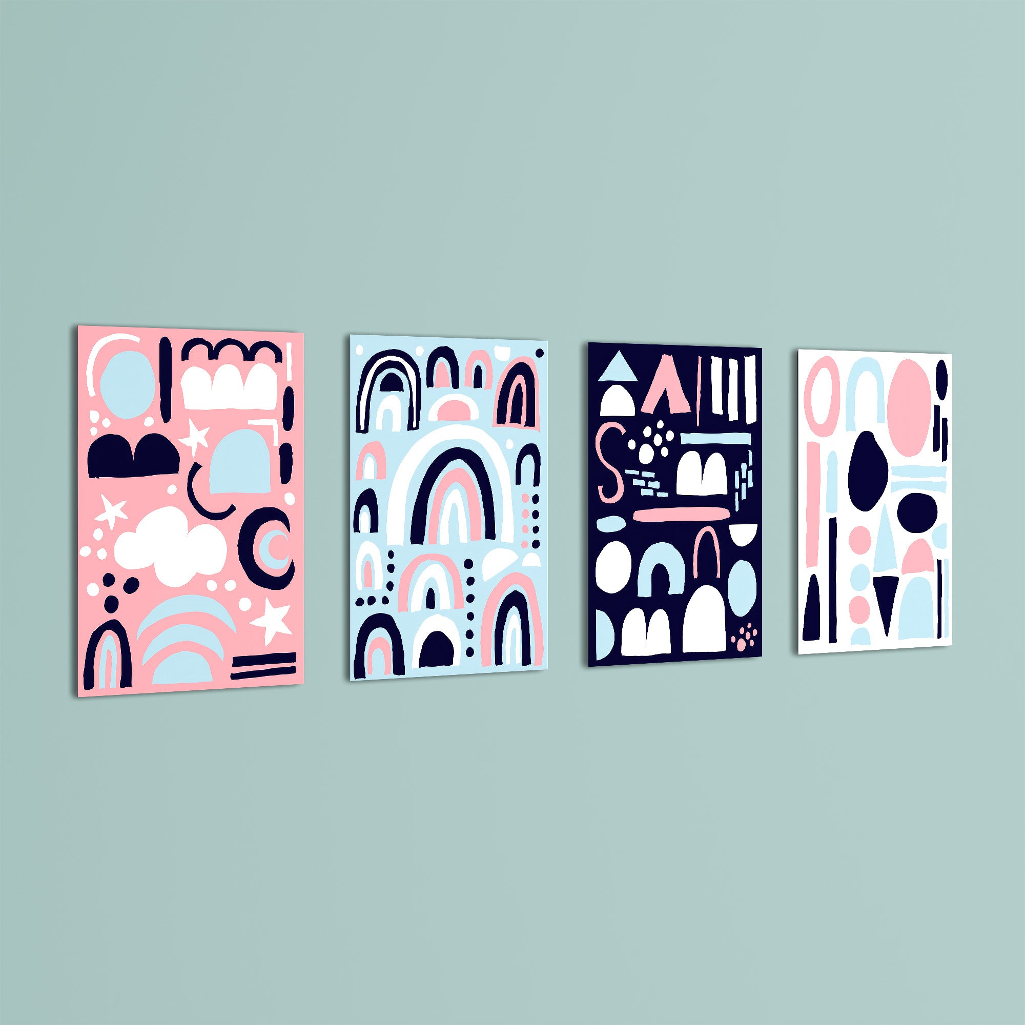 Scandi Shapes & Rainbows 4 Pieces Kids Metal Wall Art.