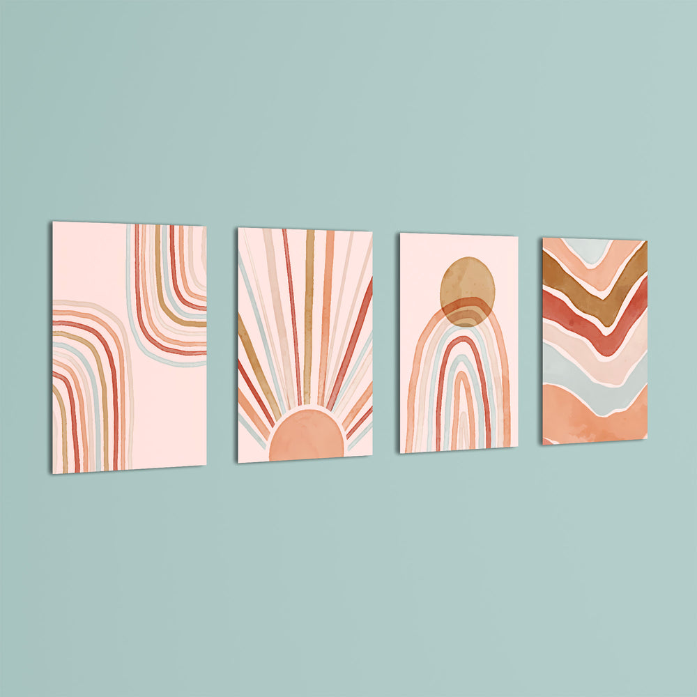 Boho Sun & Rainbows 4 Pieces Kids Metal Wall Art.