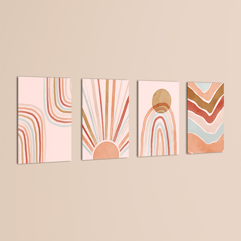 Boho Sun & Rainbows 4 Pieces Kids Metal Wall Art.