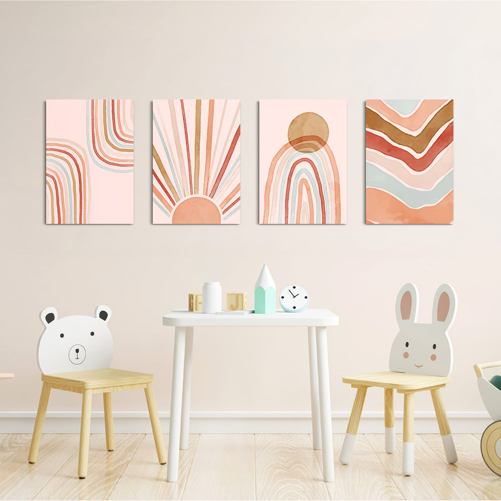 Boho Sun & Rainbows 4 Pieces Kids Metal Wall Art.