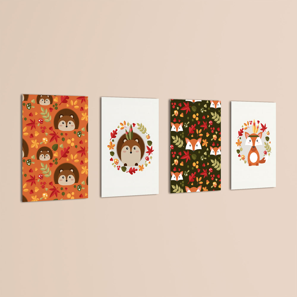 Woodland Autumn Friends 4 Pieces Kids Metal Wall Art.