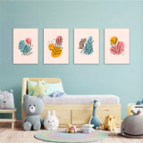 Pastel Botanical Line Art 4 Pieces Kids Metal Wall Art.