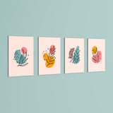 Pastel Botanical Line Art 4 Pieces Kids Metal Wall Art.