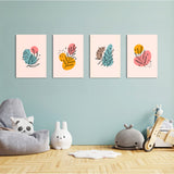 Pastel Botanical Line Art 4 Pieces Kids Metal Wall Art.