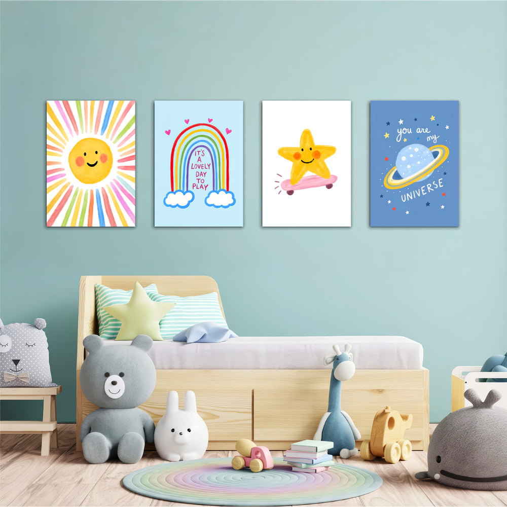 Lovely Day Sun & Stars 4 Pieces Kids Metal Wall Art.