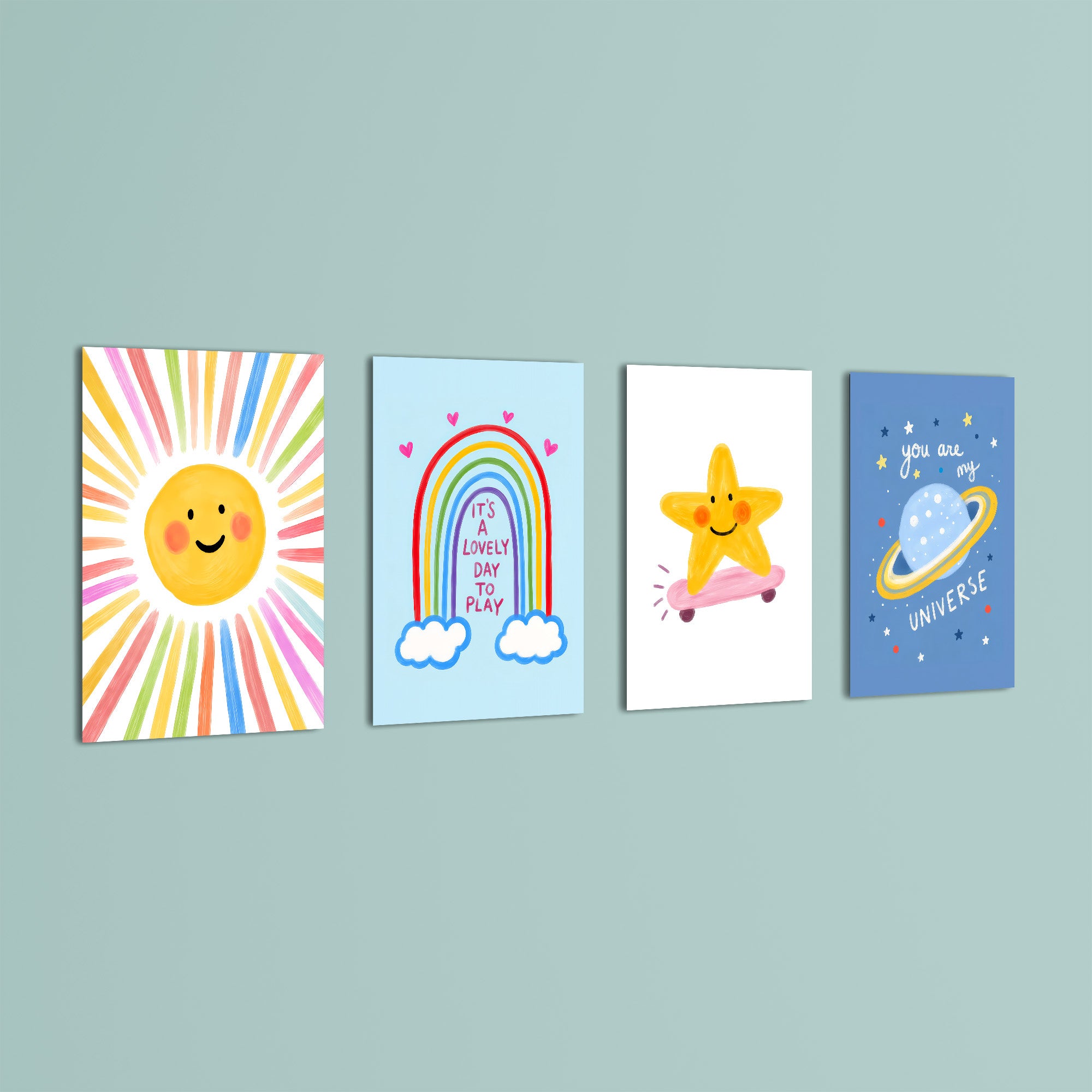 Lovely Day Sun & Stars 4 Pieces Kids Metal Wall Art.
