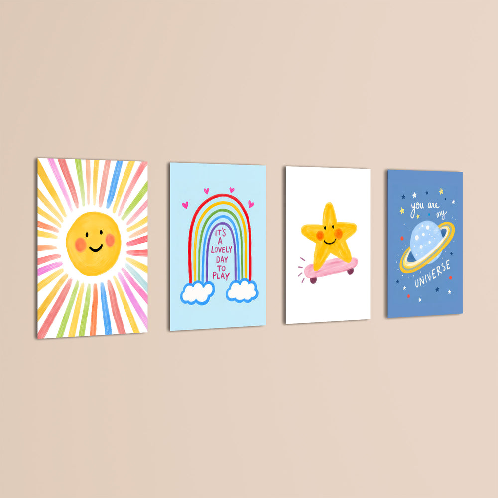 Lovely Day Sun & Stars 4 Pieces Kids Metal Wall Art.