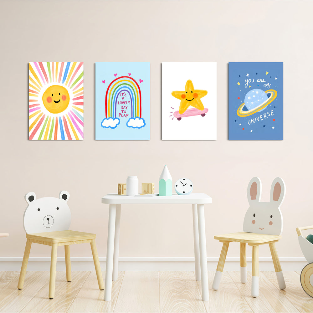 Lovely Day Sun & Stars 4 Pieces Kids Metal Wall Art.