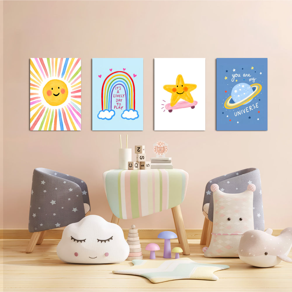Lovely Day Sun & Stars 4 Pieces Kids Metal Wall Art.