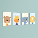 Dapper Baby Animals Bear Giraffe Elephant Lion 4 Pieces Kids Metal Wall Art.